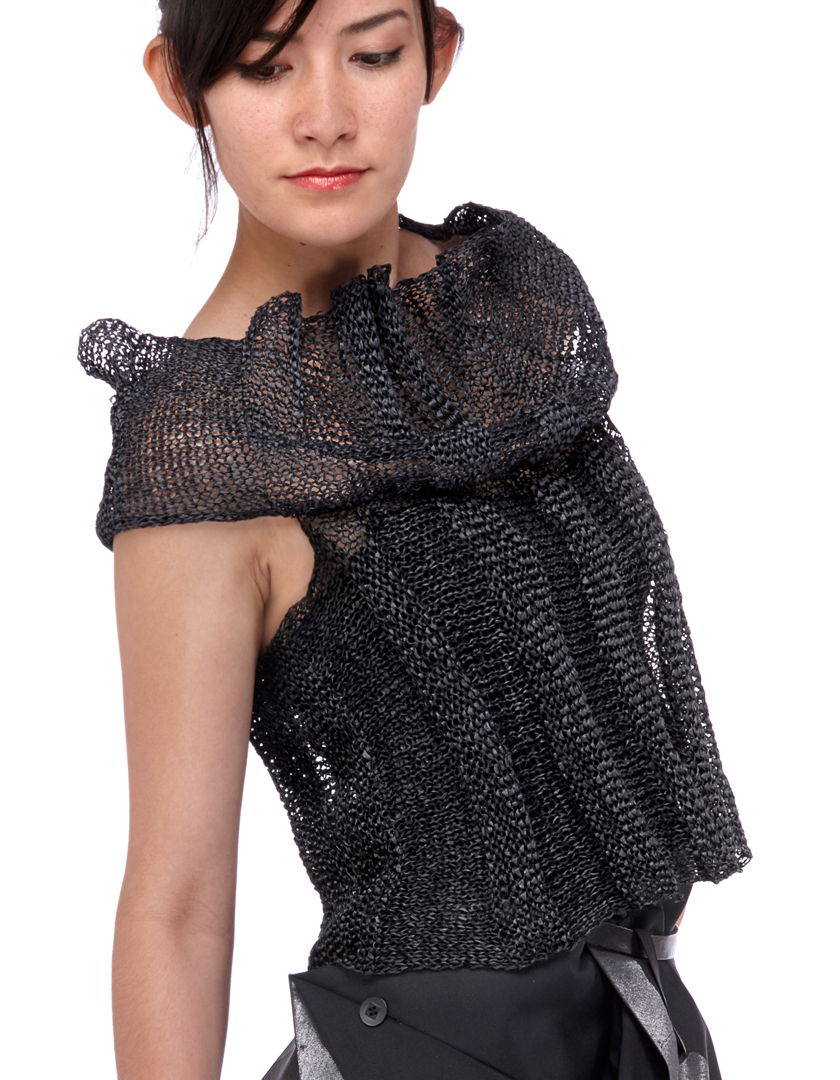Paper yarn garment knit with Japanese paper/silk yarn and stainless steel thread together.