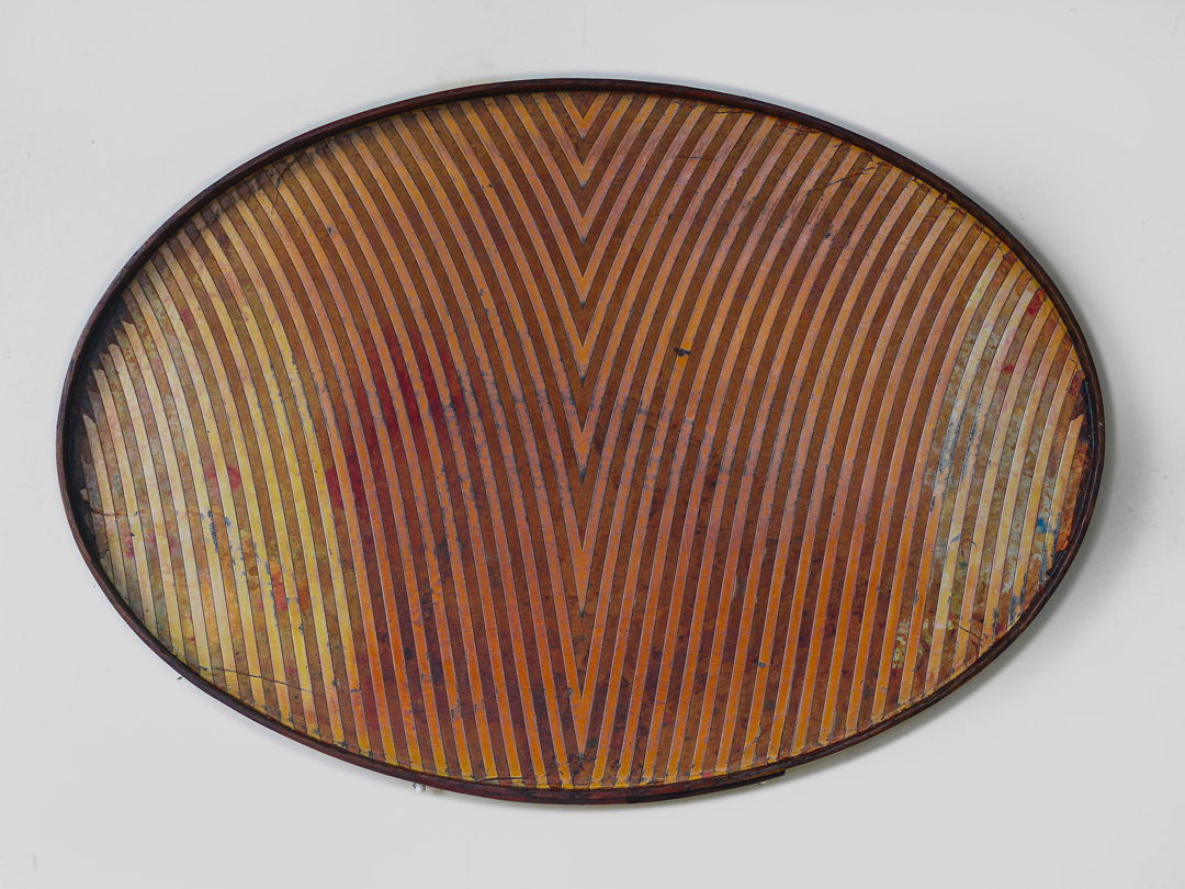 oval object  paper  wood  paint  dye  shellac  varnish