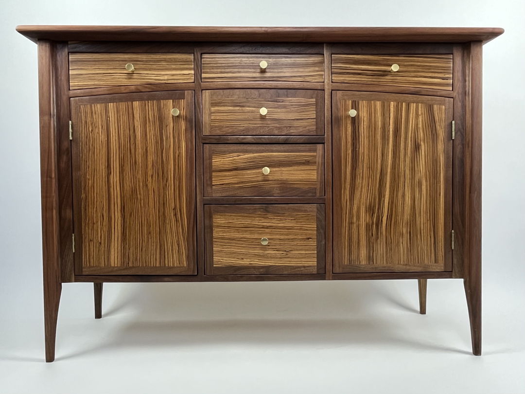 Sculpted Credenza in Walnut and Zebrawood