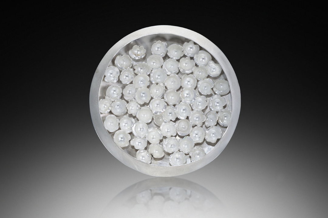 Pin/Pendant. Hand fabricated. Vitreous enamel  fine silver  sterling silver.