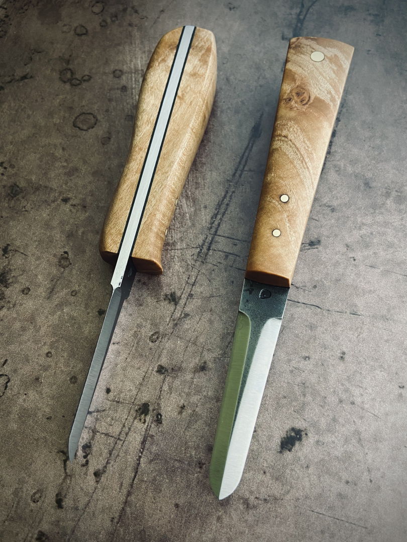 2.5" Oyster Shucker. Stainless steel with maple scales and brass pins.