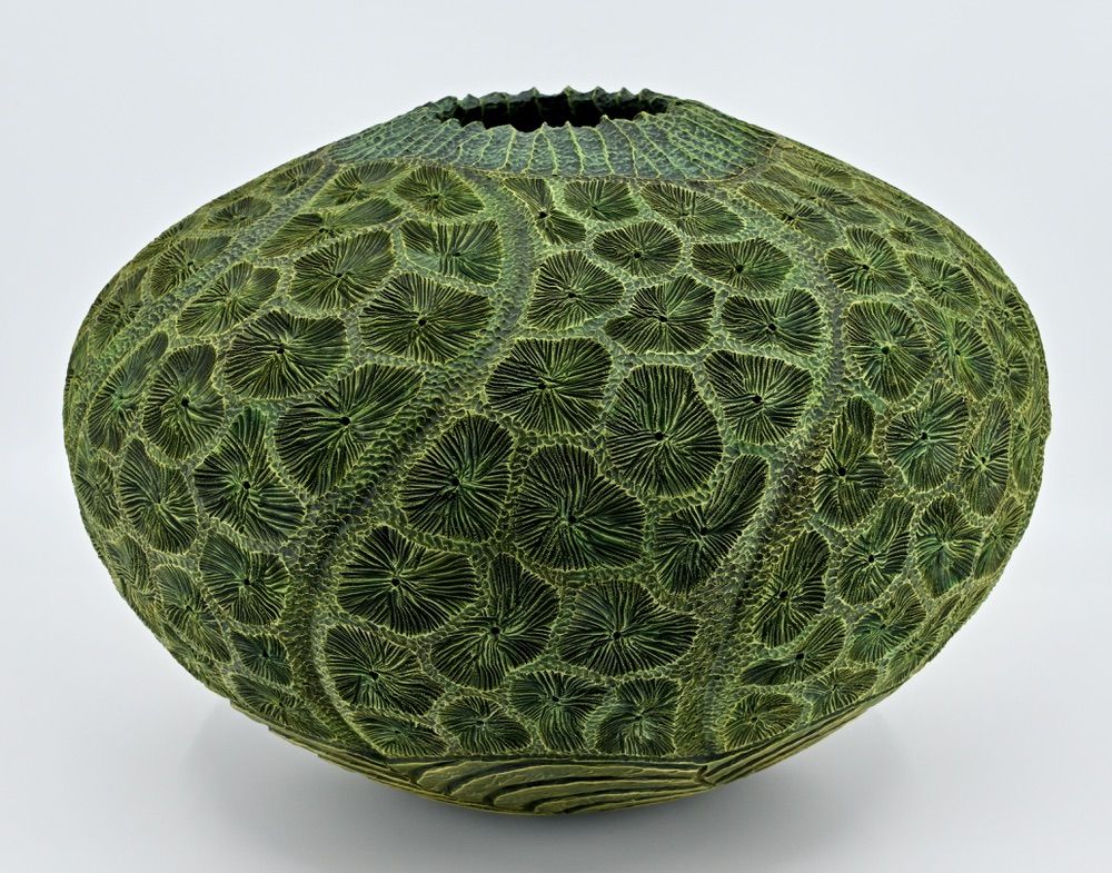 Maple wood  turned  carved pyrography textured  India ink  acrylics