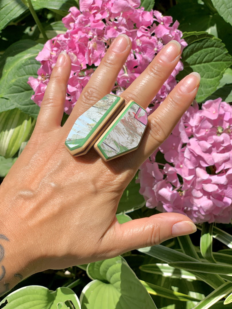 handcarved upcycled skateboards  hand fabricated oxidized sterling silver