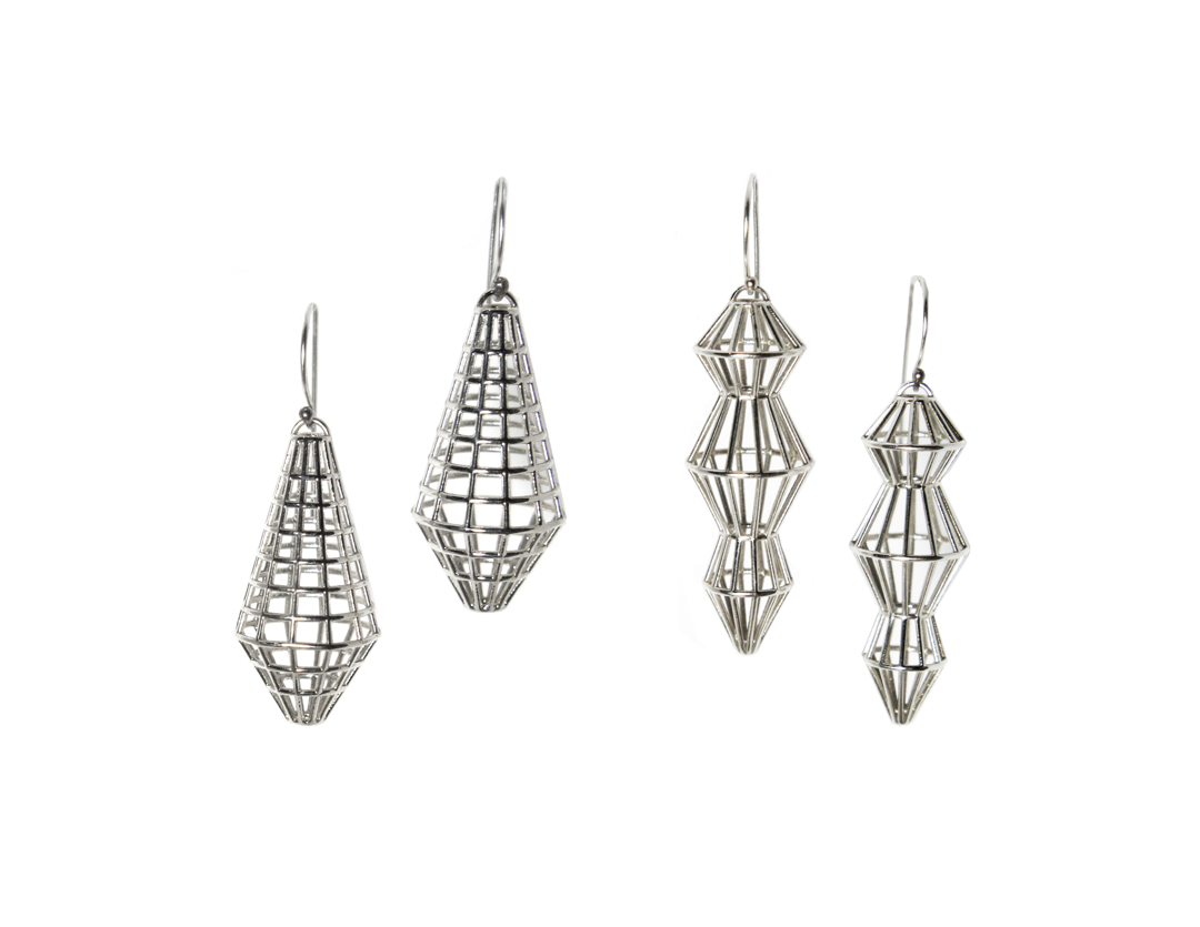 Earrings build in CAD and printed in wax  then cast in sterling silver.