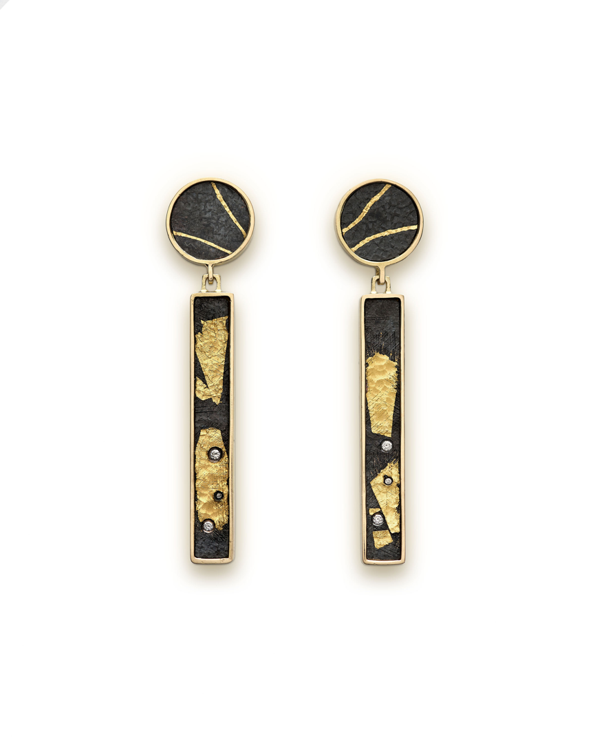 Earrings 24K gold  18K gold  Shakudo  Diamonds