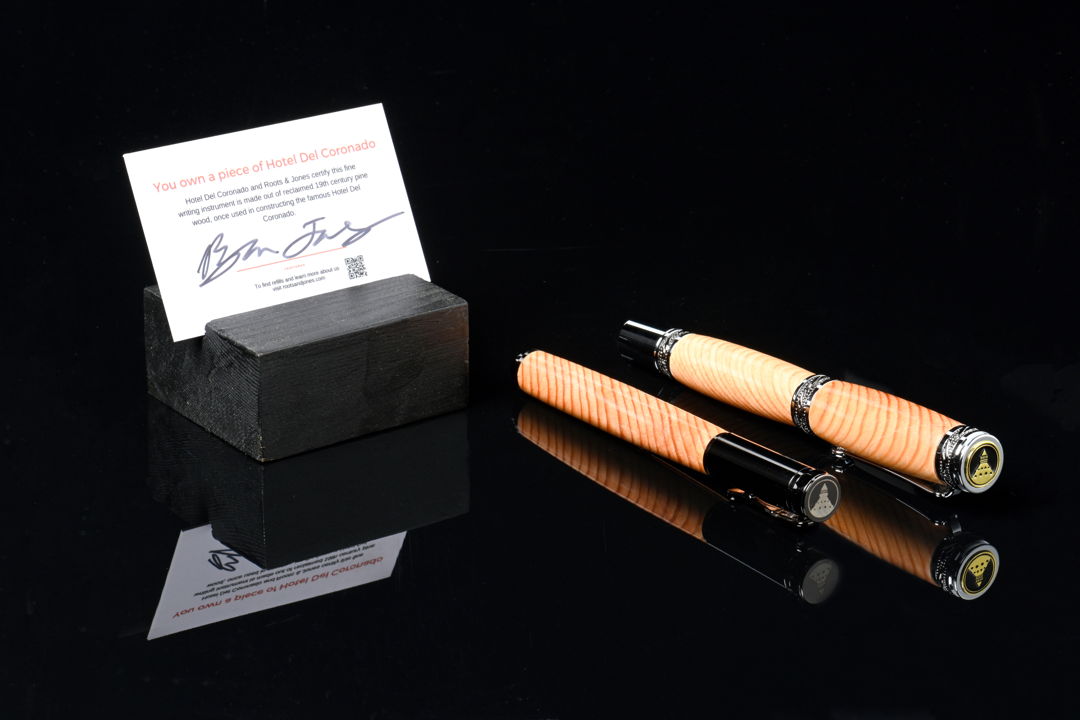 Set of pens made of reclaimed pine wood from Hotel Del Coronado