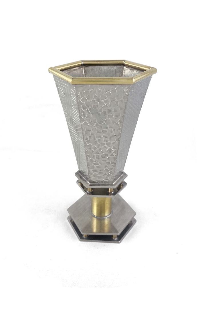 Pewter and brass cup  finished to a high polished sheen. Beautifully crafted in Pennsylvania.