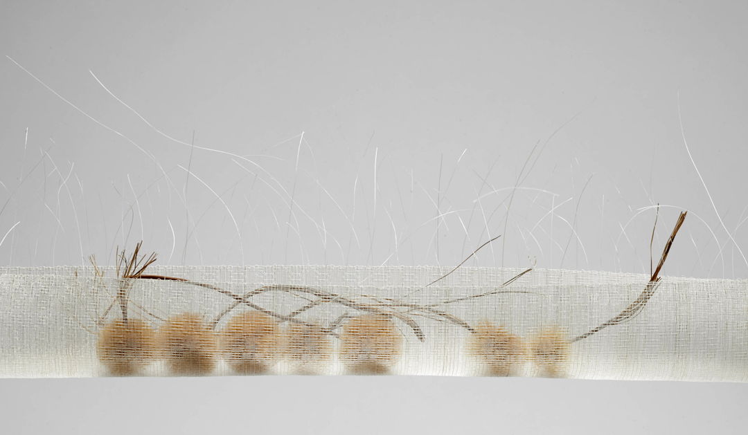 Handwoven silk  brass  and horsehair with sycamore