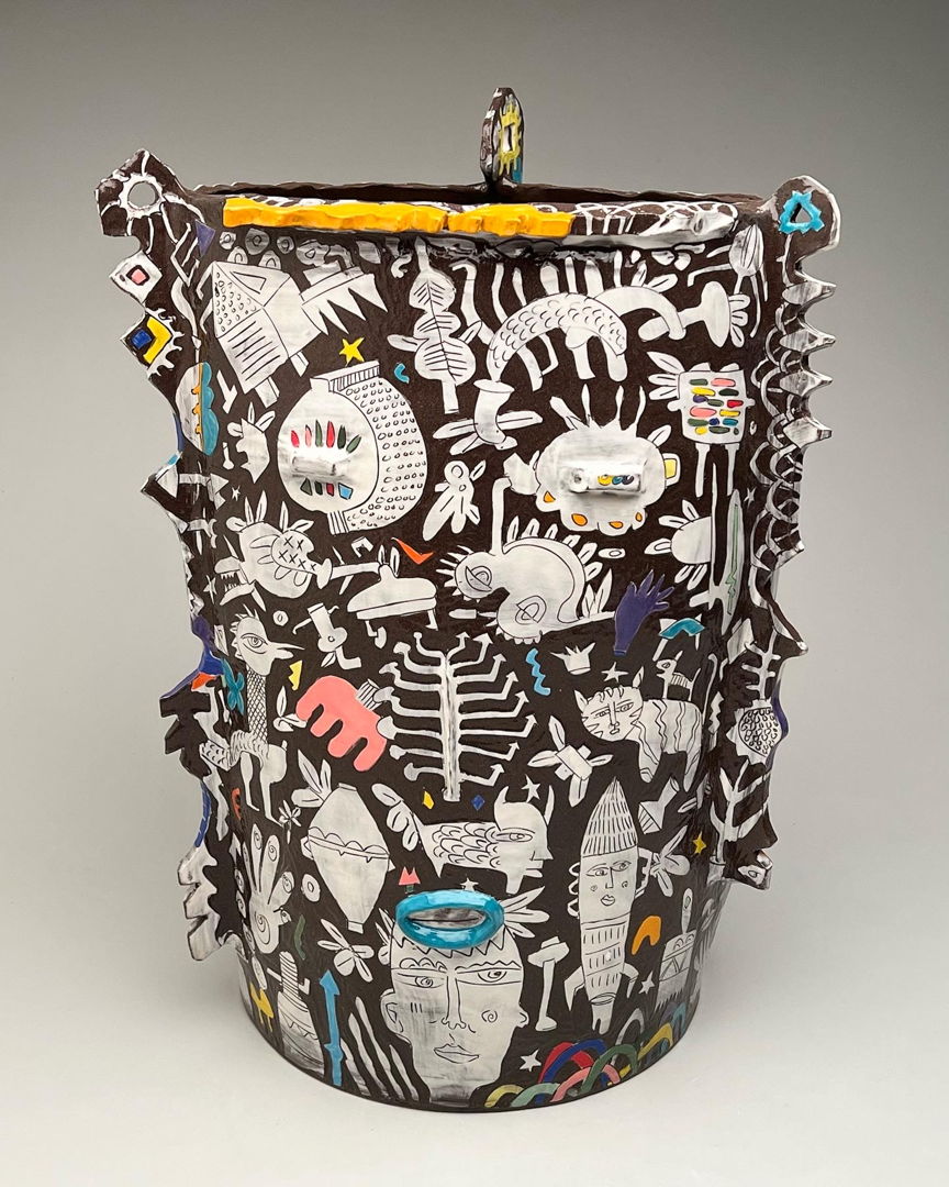 My pieces addressed about psychological conditions of daily life. I have been focused on one subject  which I called a “Listening”. Basically  the Listening is a metaphor for describing emotions of myself. Red clay  white slip  underglaze  cone 6  2022