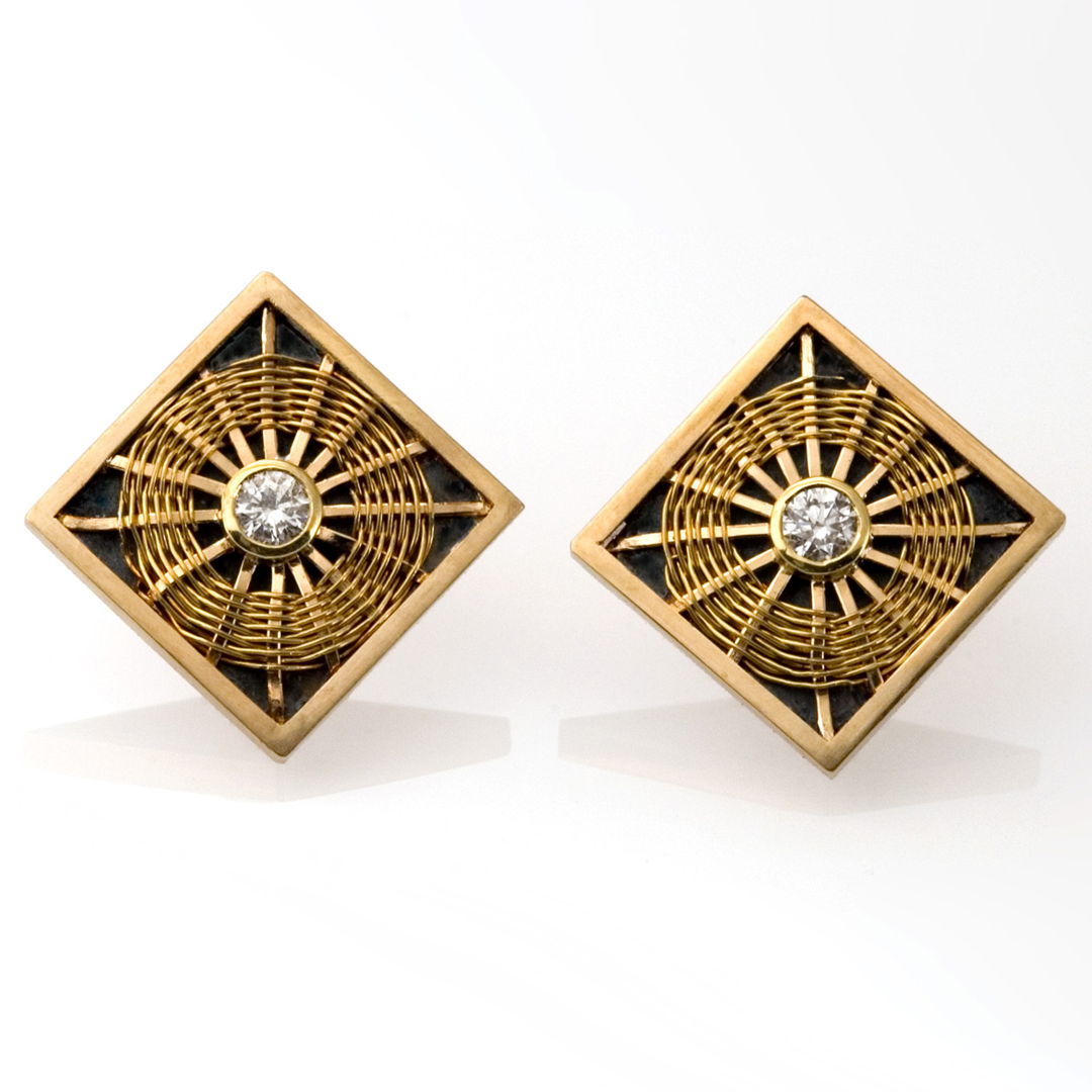 Earrings - hand woven  hand fabricated  18k &amp; 22k gold  sterling silver  diamonds.