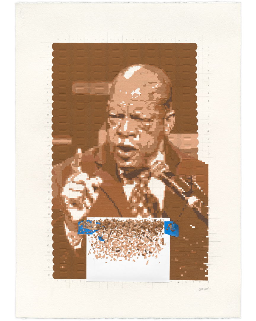 Fabric bandages on Arches watercolor paper. One of my Black Lives Matter champions bandaic (bandage mosaic) portraits.