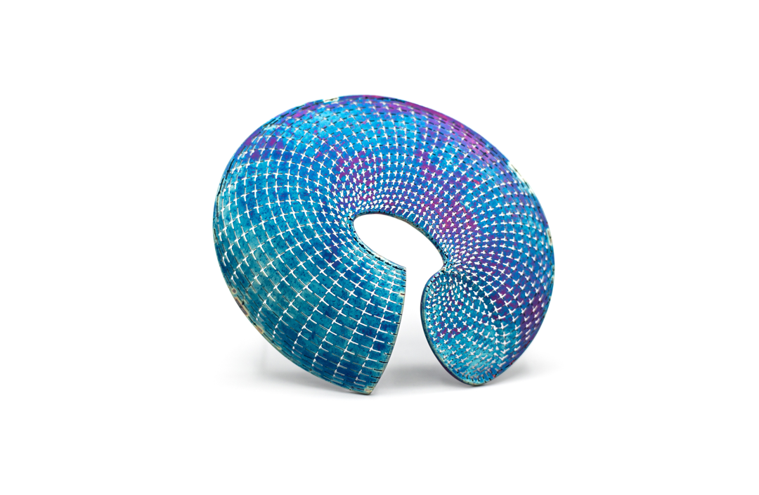 Award of Excellent prize in the 2022 Japan Jewellery Competition. Brooch. Oxidized Sterling Silver  Stainless Steel (pin). Hand sawing  folding. Hand fabrication.