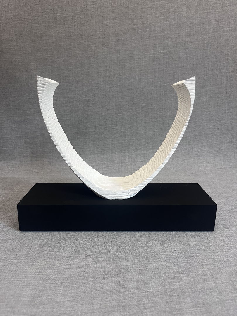 White Oak parabola  sand blasted and whitewashed on black 4.0 base