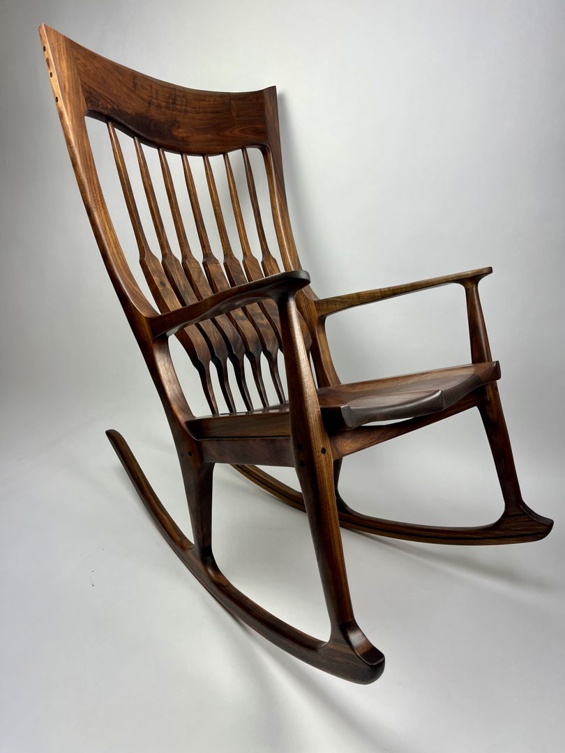 Sculpted Curved Back Rocking Chair in Walnut with Wenge accents