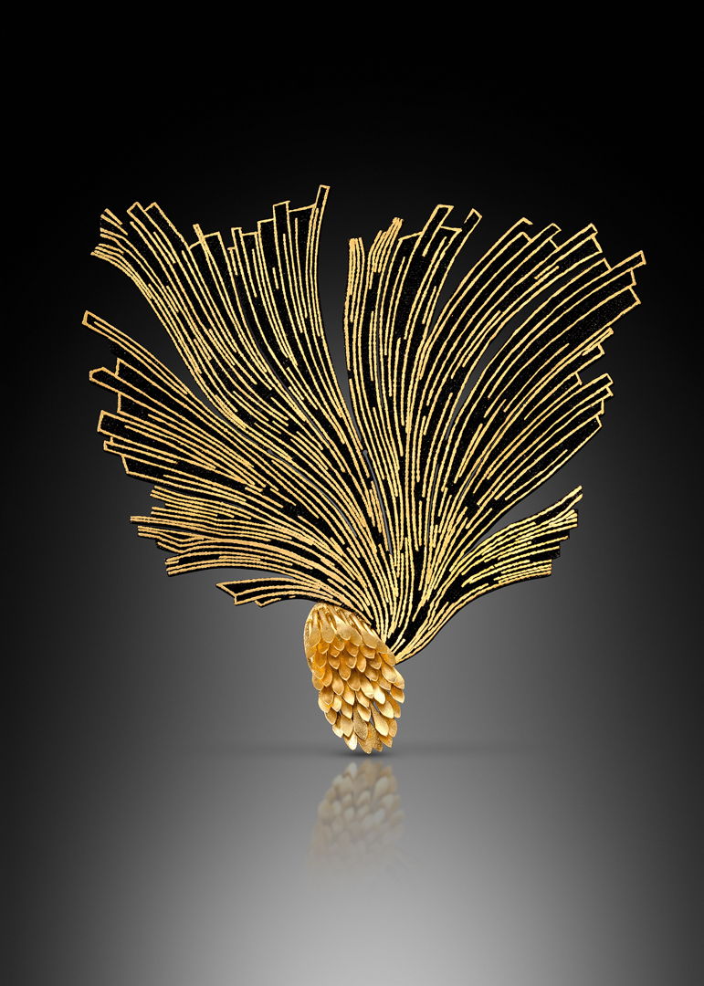 Po Mok Sang Guem (Korean Damascen 24K inlaid on Steel) 22k Brooch  and Neckpiece