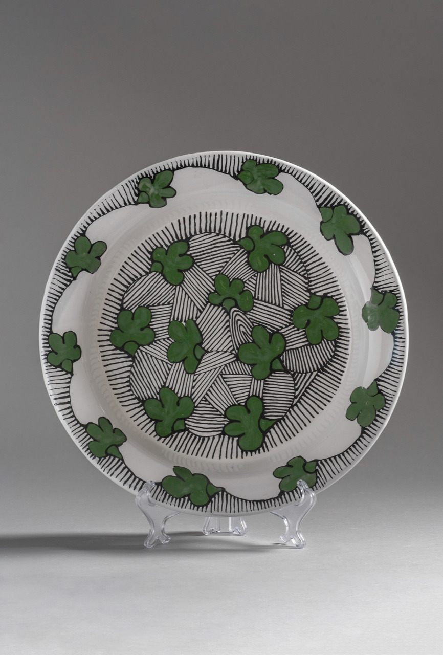 platter with green floral shapes