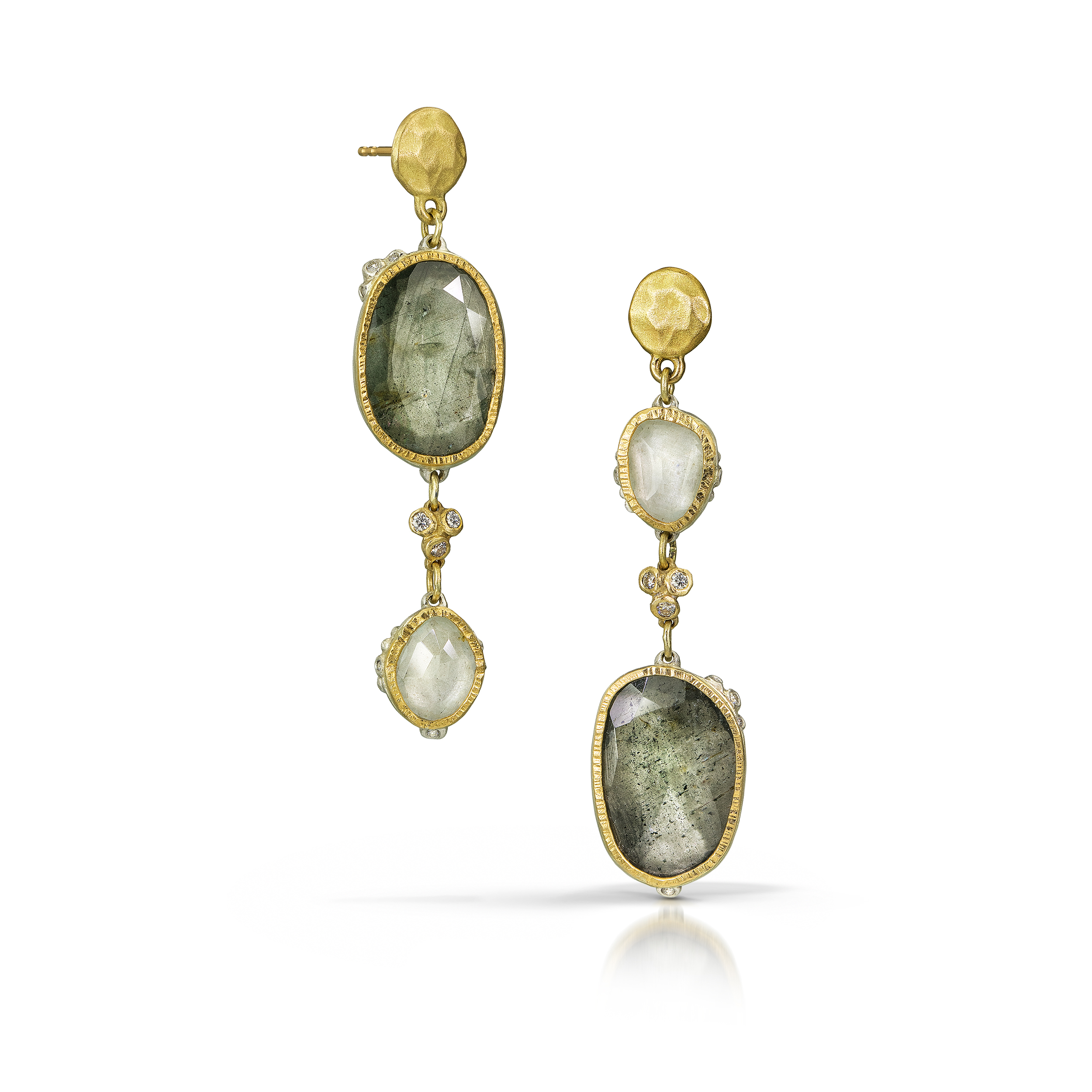 gold drop earrings with green stones