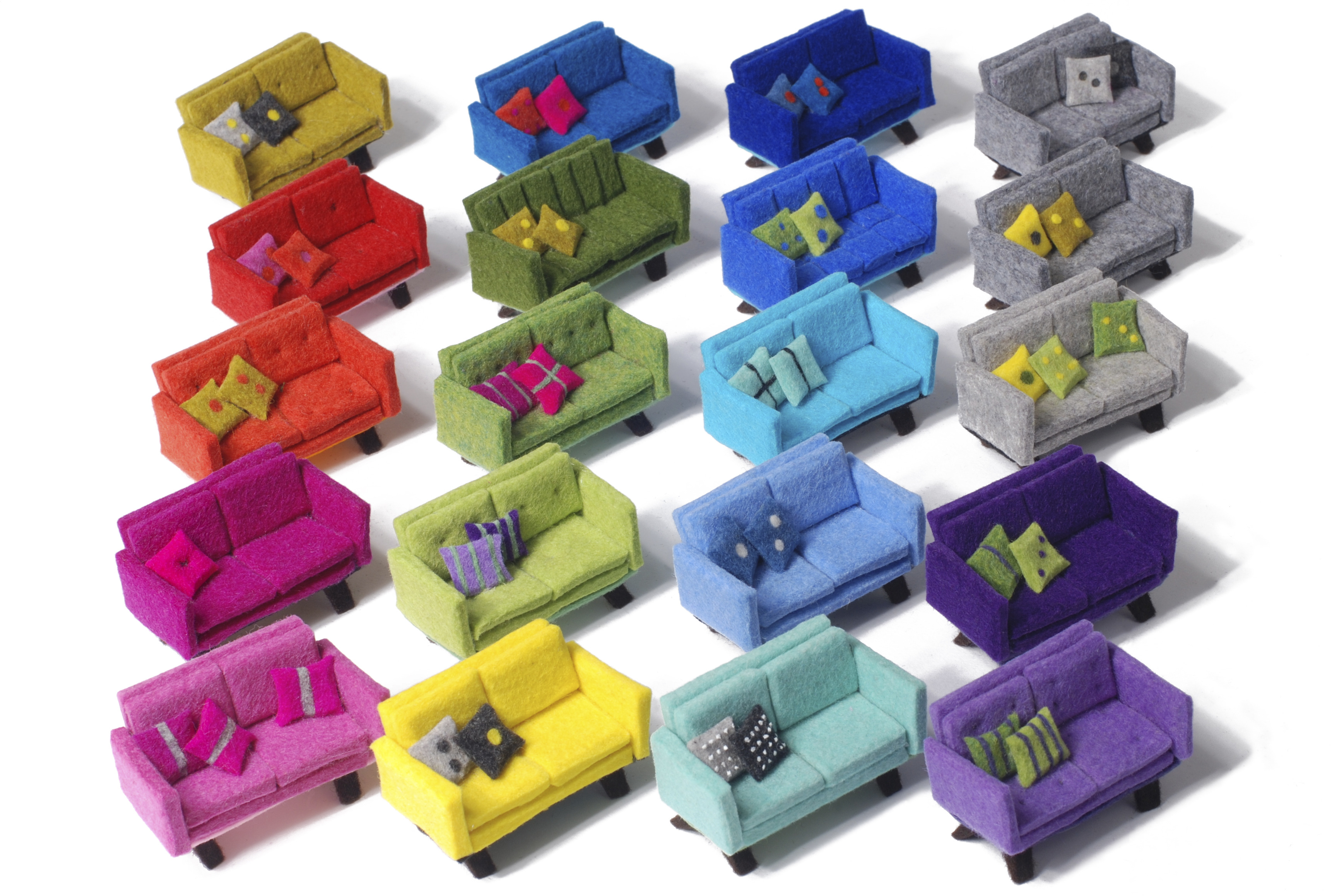 many miniature felt couches