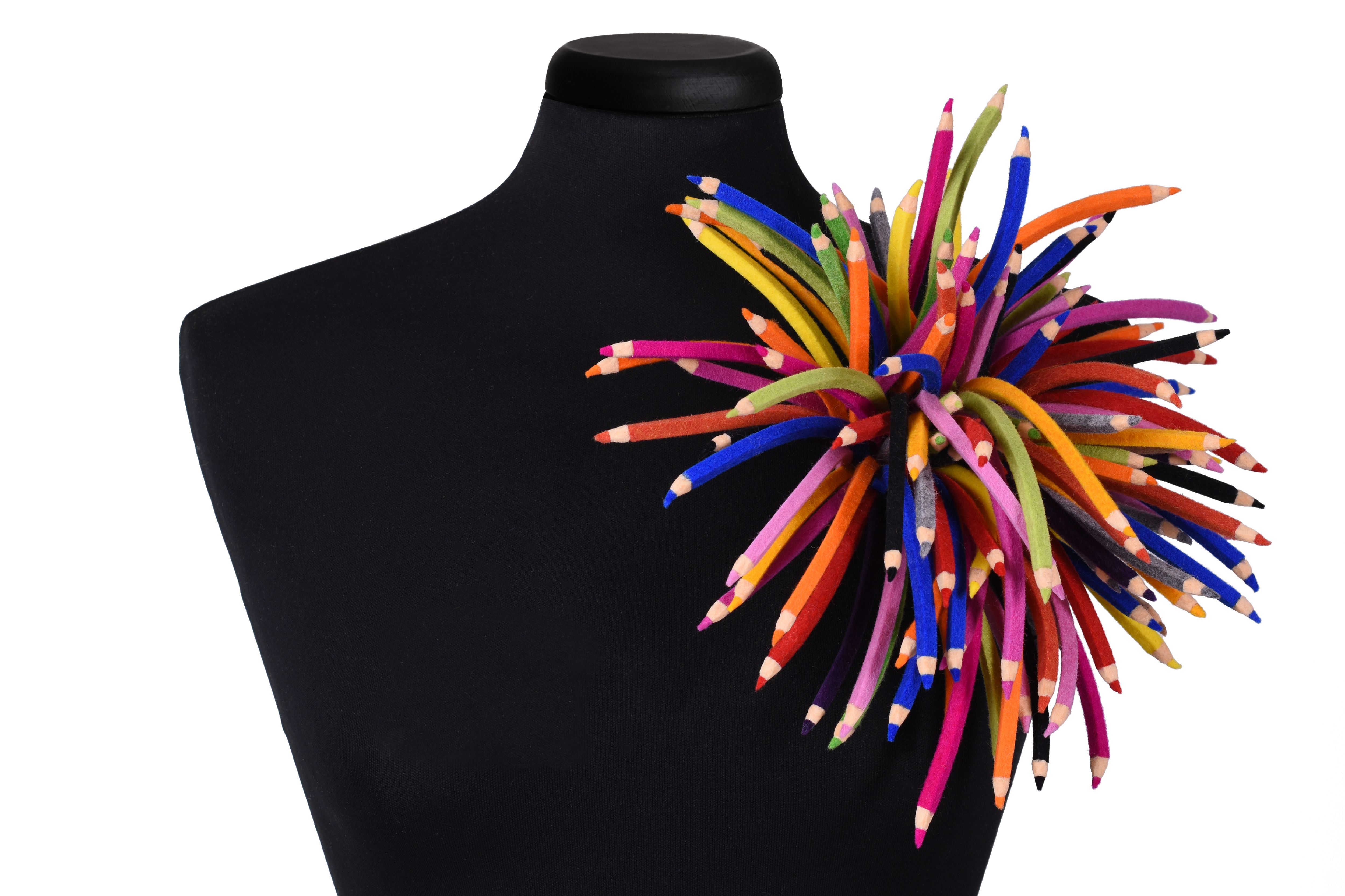 brooch with felt colored pencils