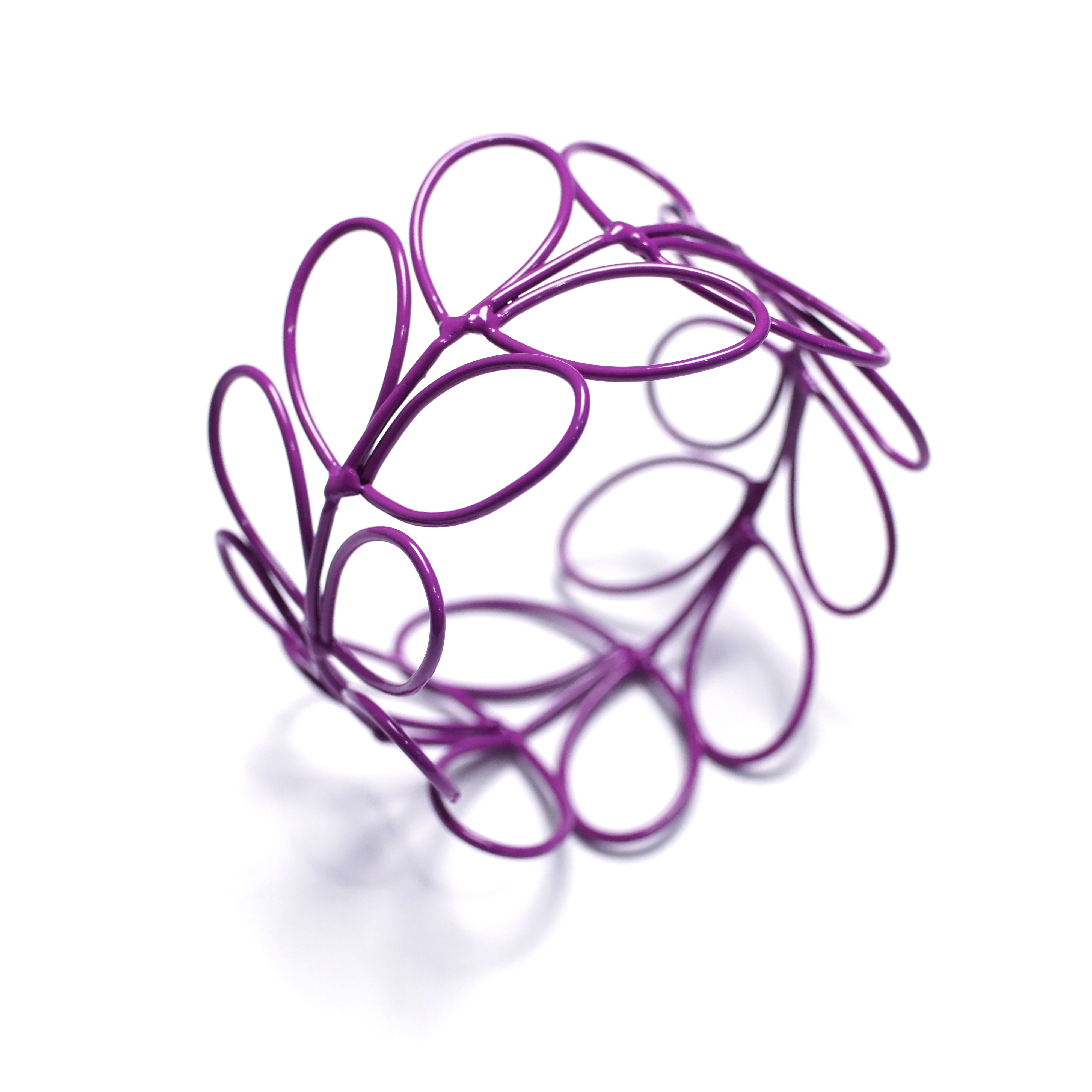 cuff bracelet with purple wire loops
