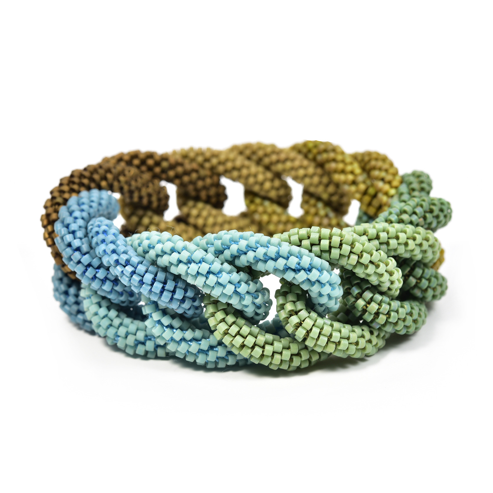 beaded cuff bracelet with chain link design