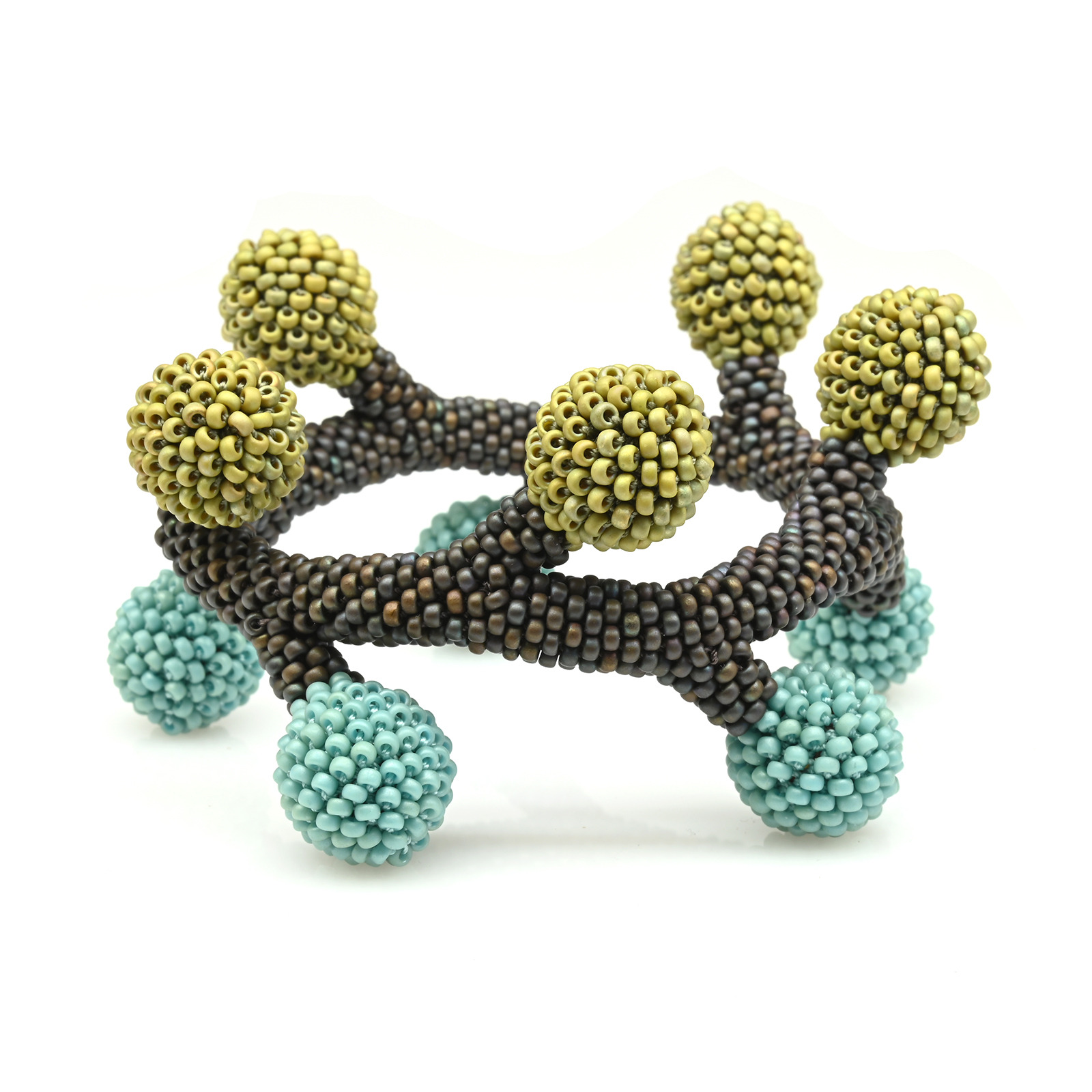 beaded cuff bracelet with branches and berries
