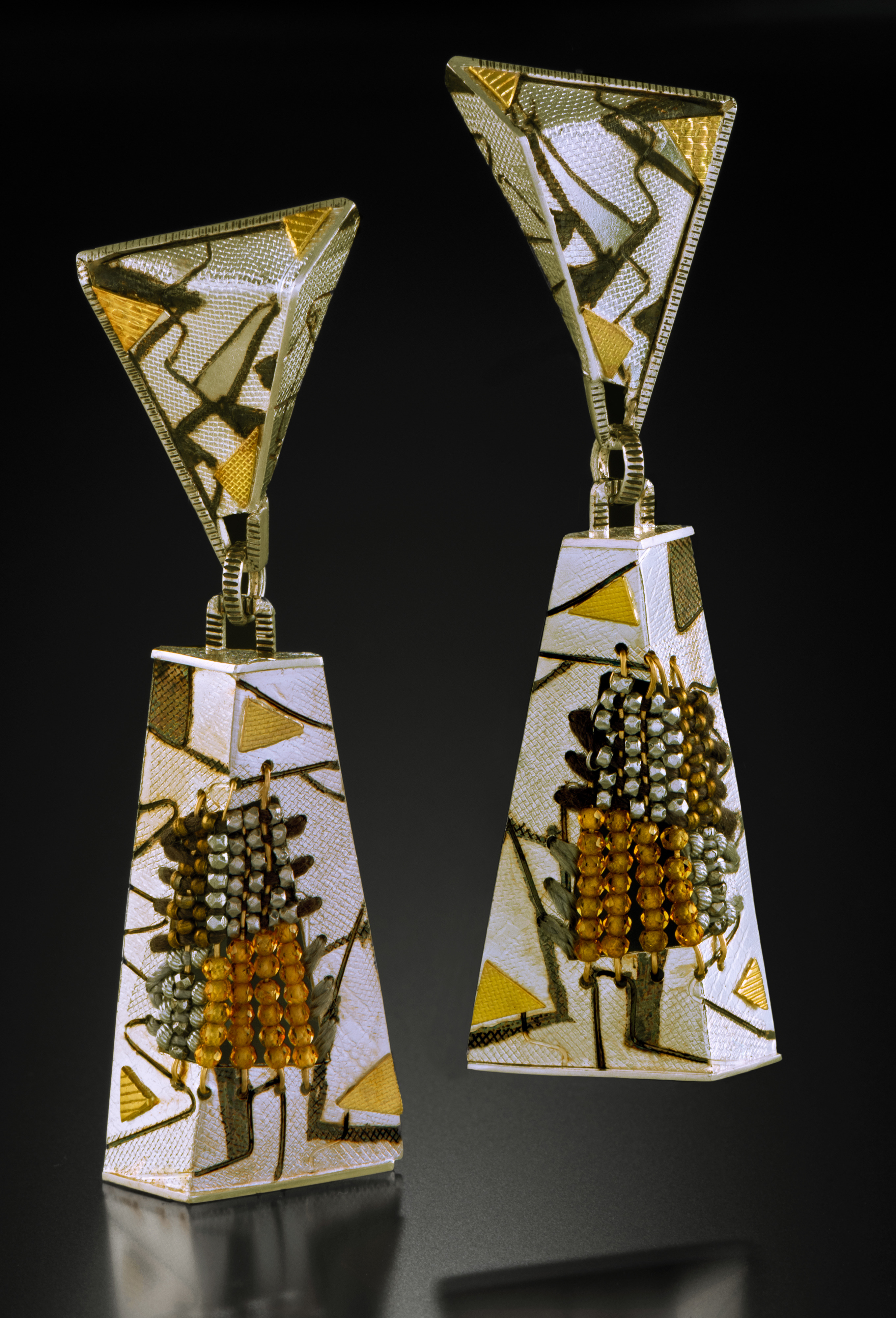 olive, rust, and white earrings
