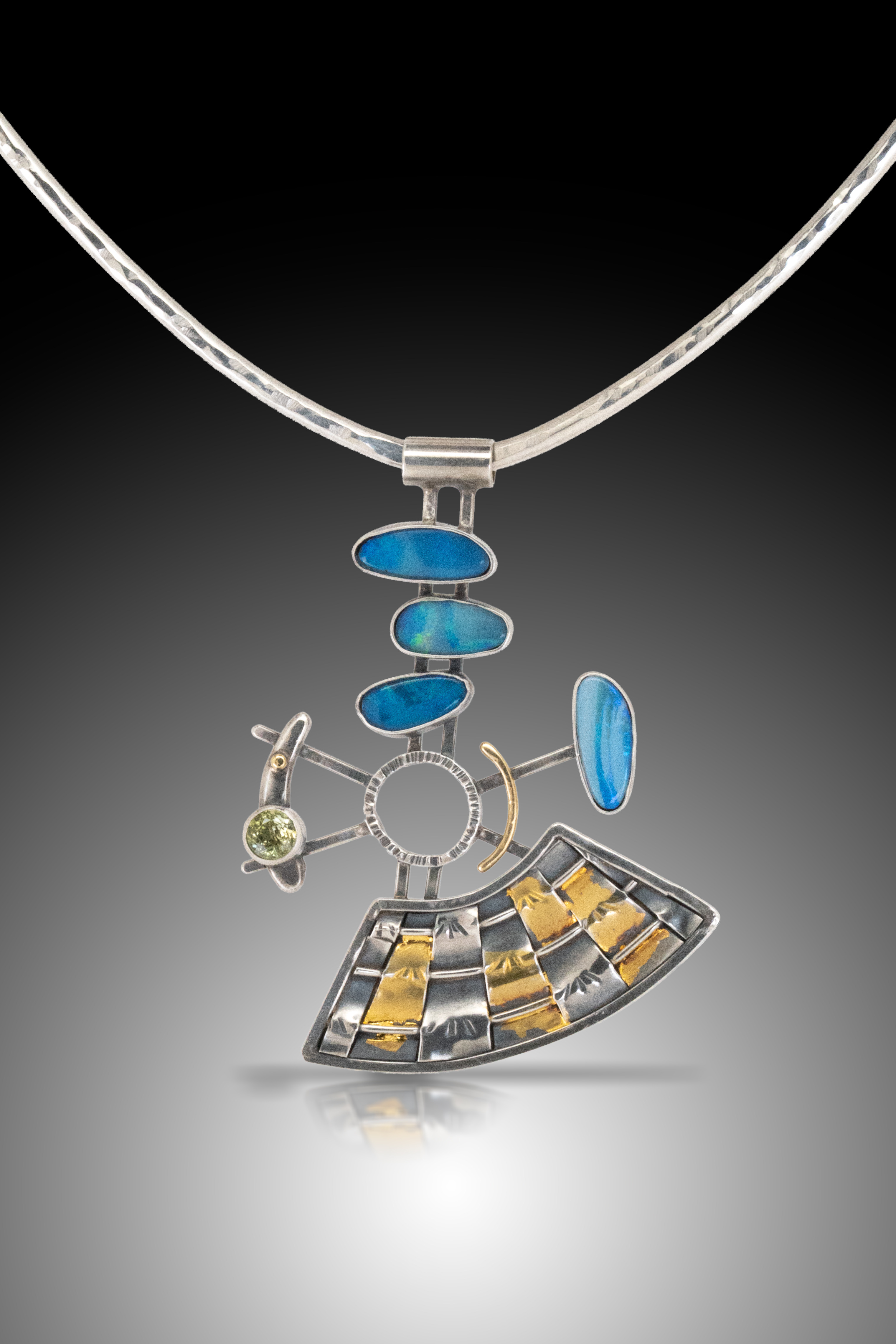 silver and blue necklace