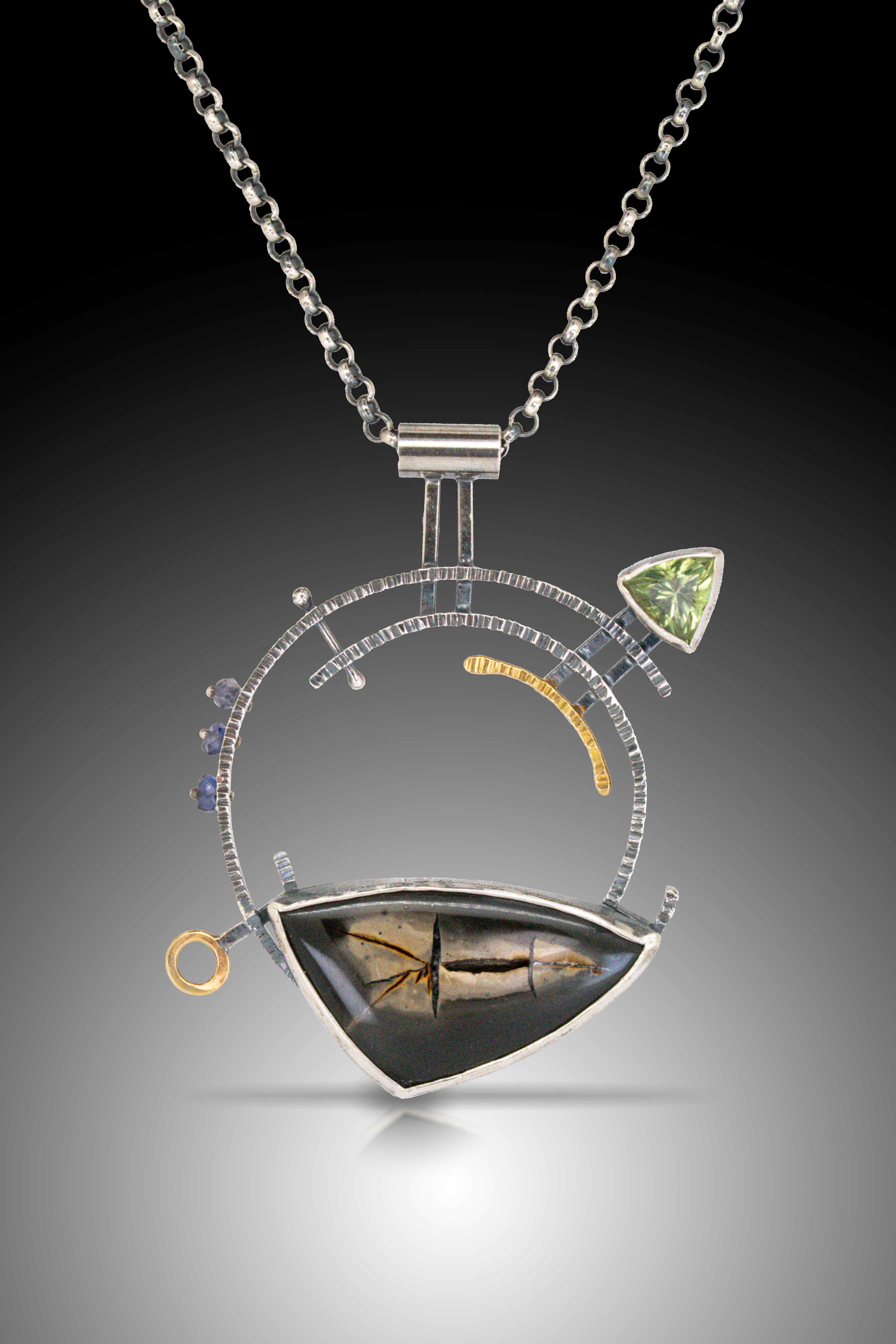 silver and green necklace