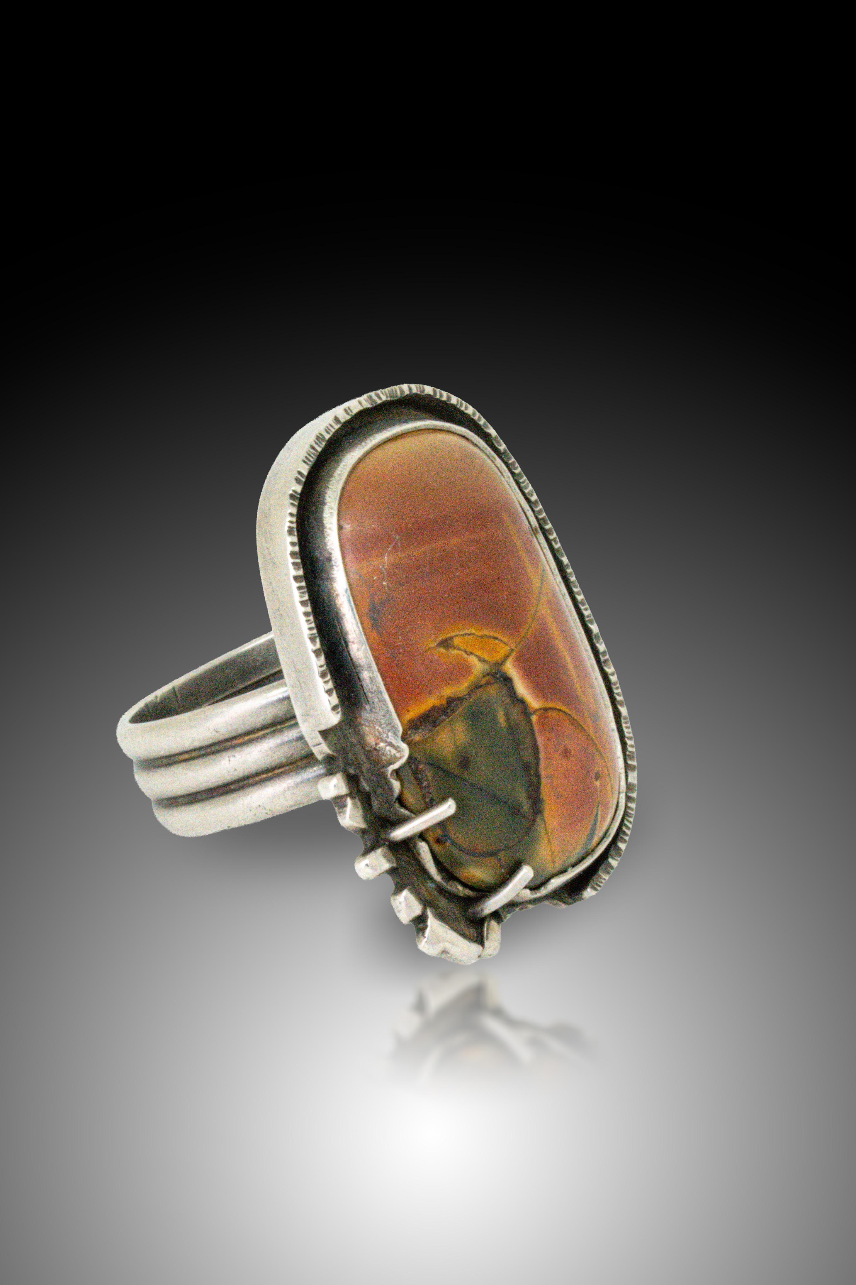 silver and brown ring