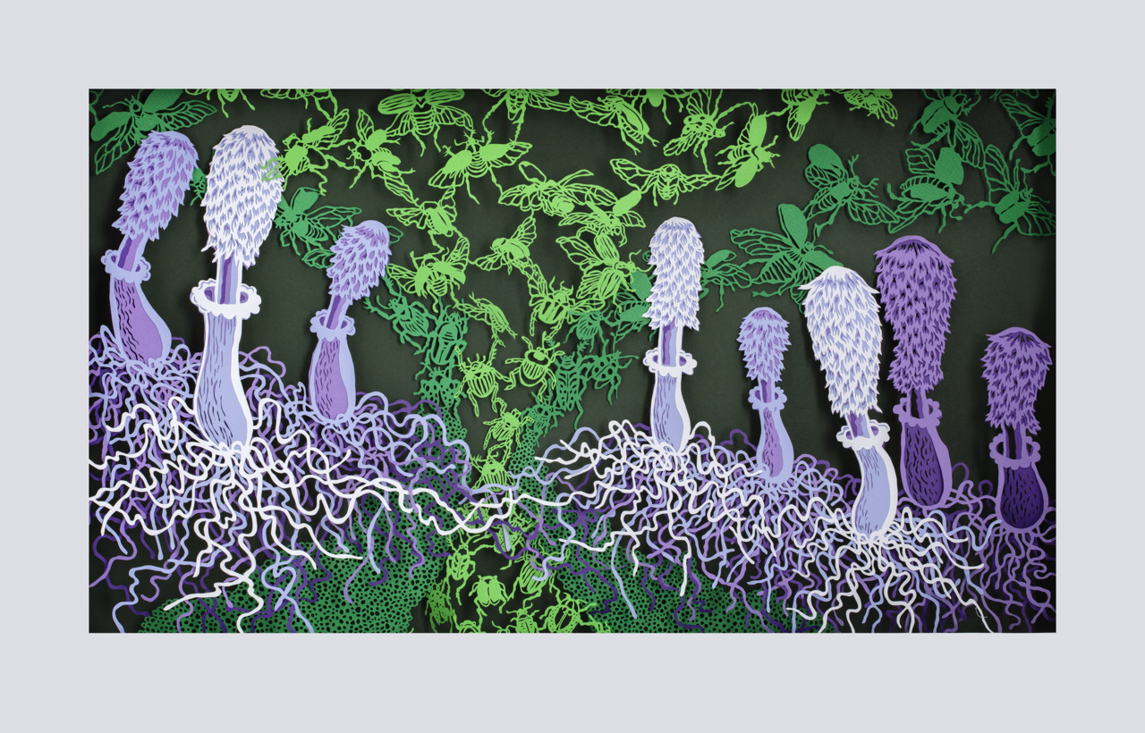 paper cut purple mushrooms