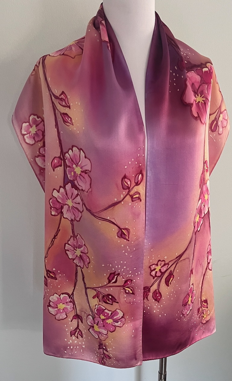 scarf with painterly cherry blossoms