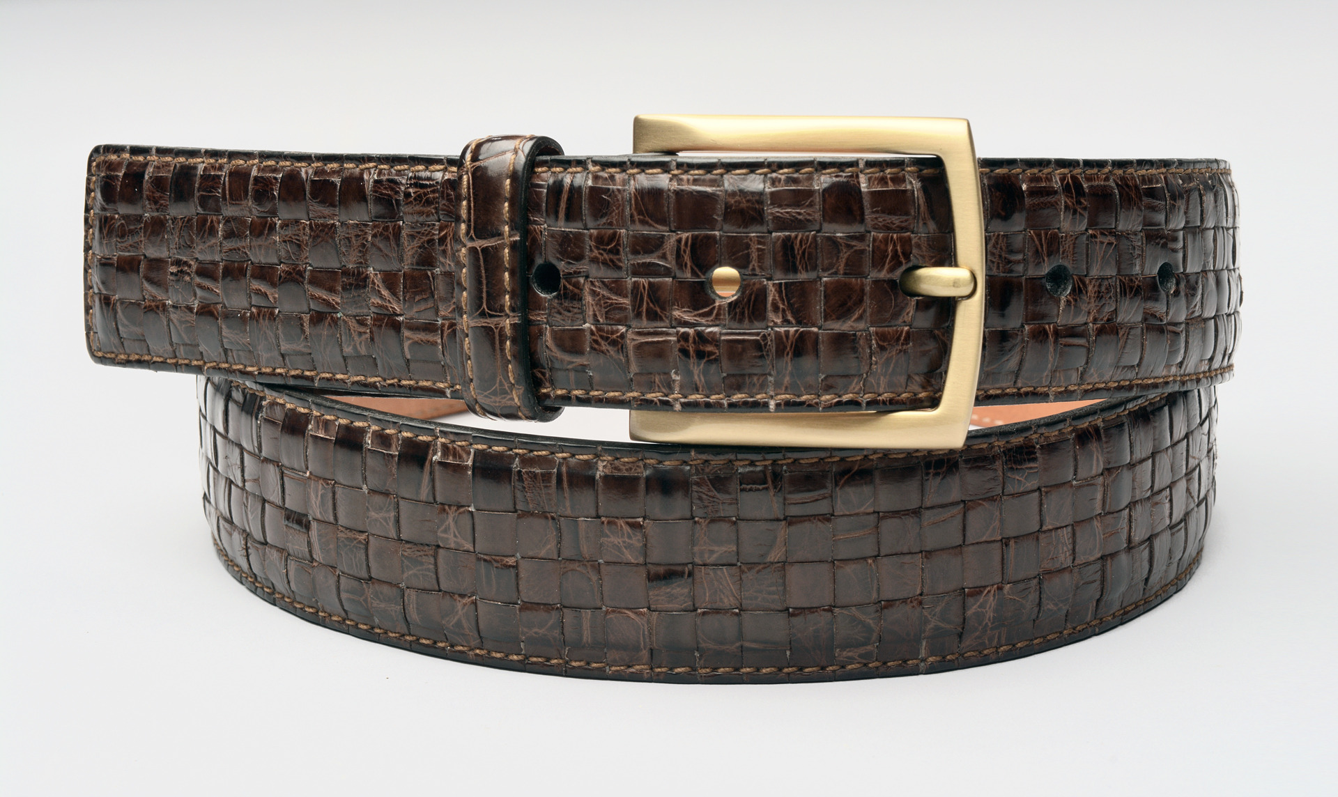 leather belt with gridded texture