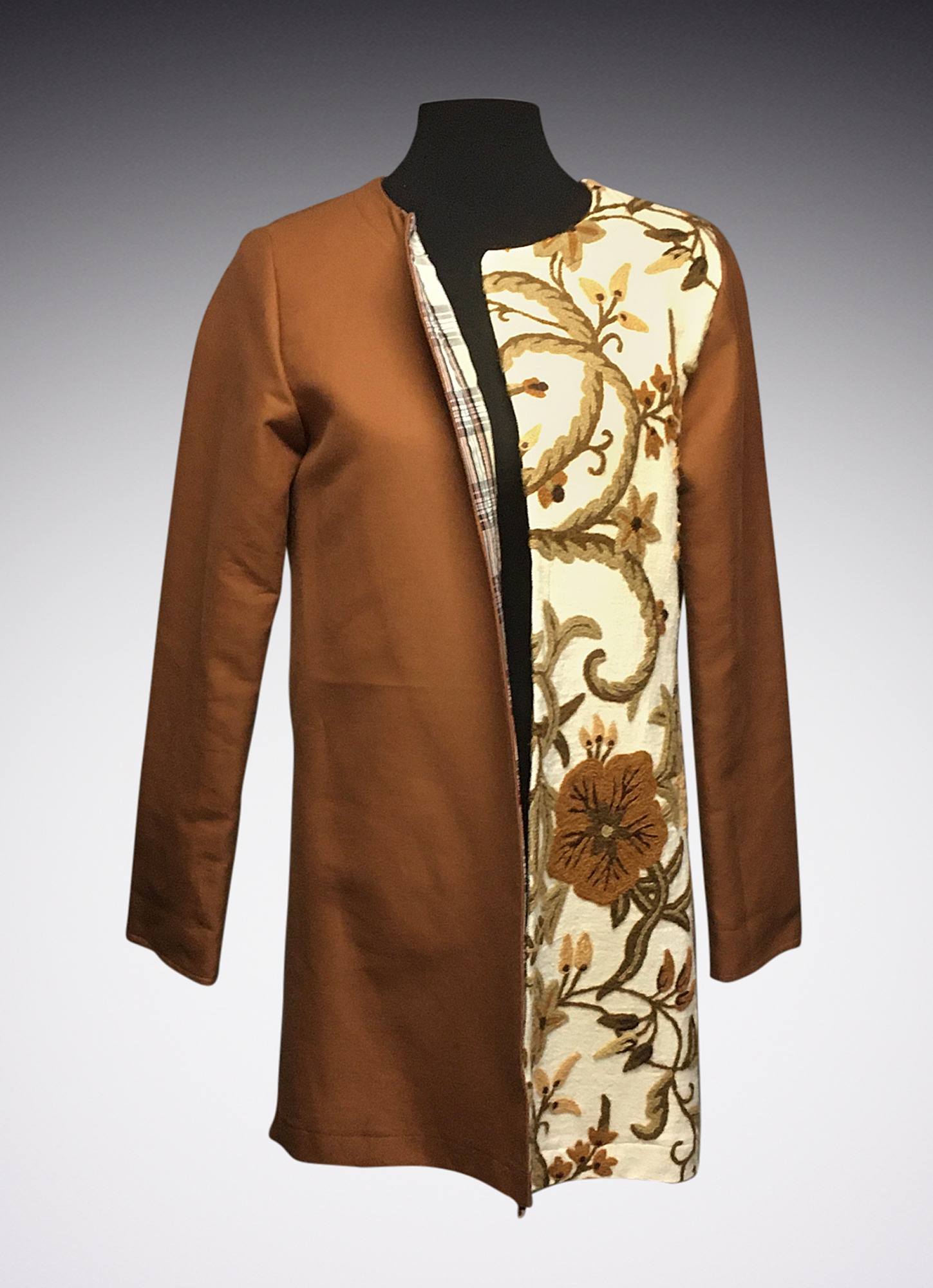 jacket with one panel of bold pattern