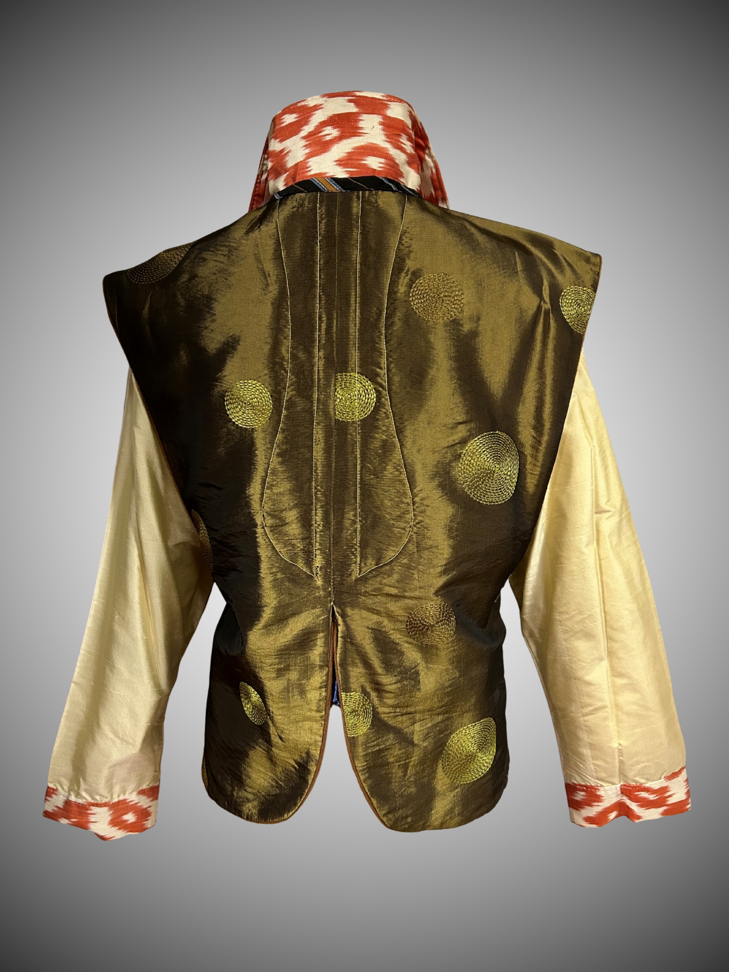 olive, ivory, and rust jacket