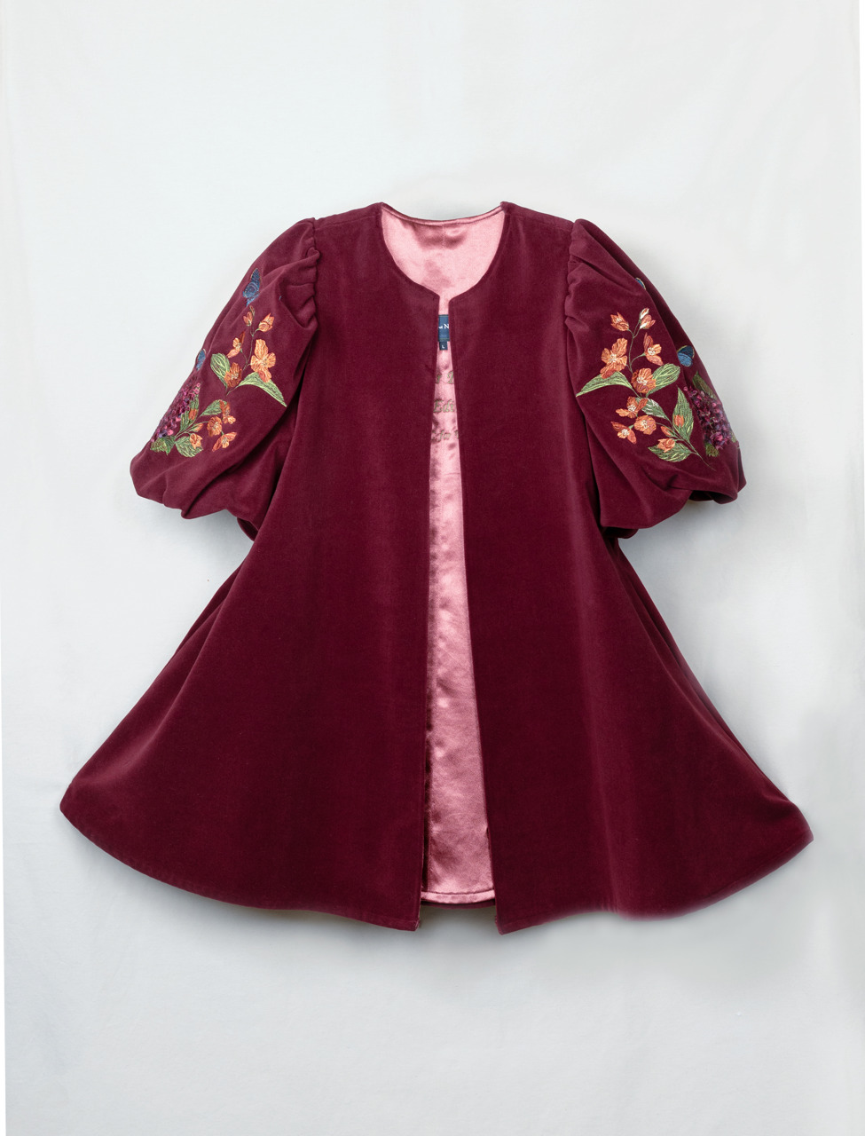 Red velvet embroidered coat