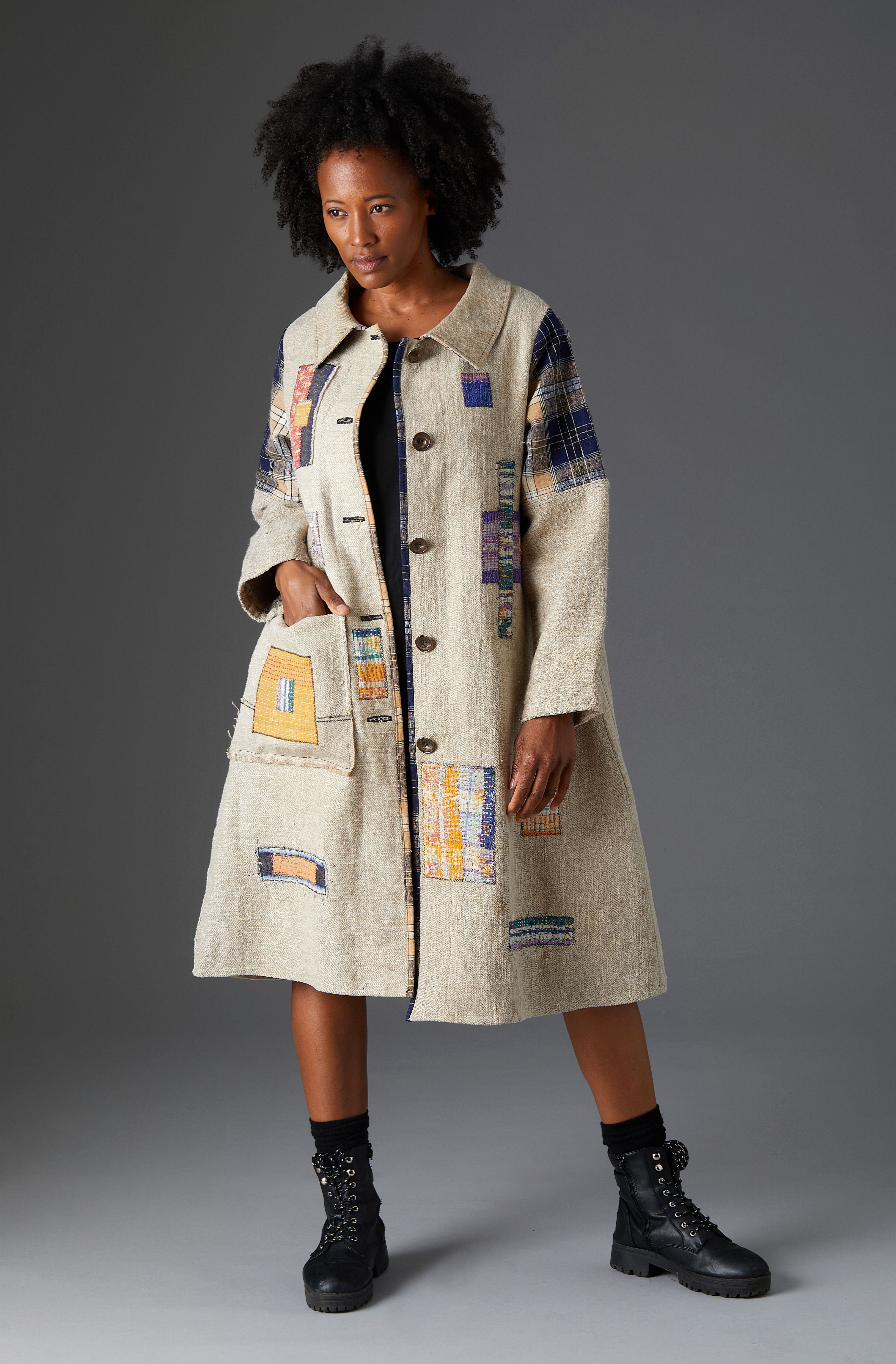 white patchwork coat