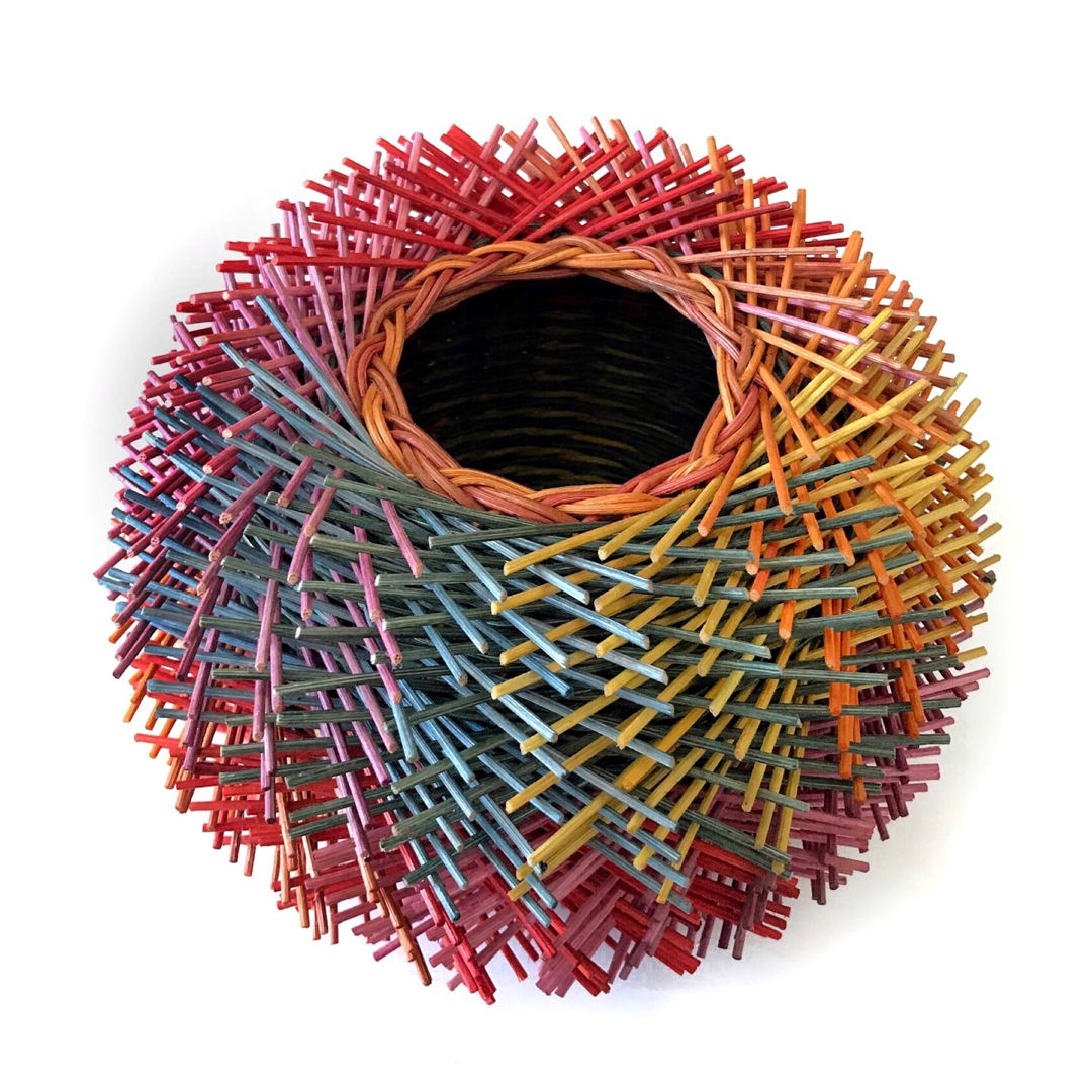 sea urchin-like multicolored rattan basket