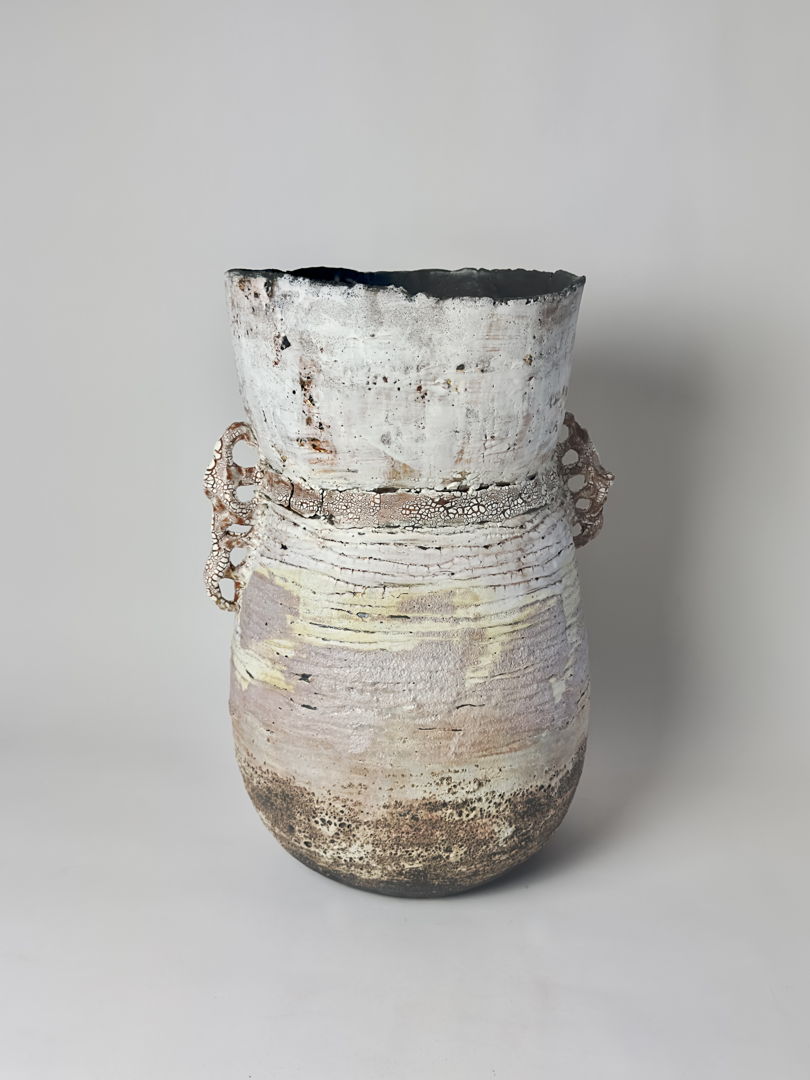 highly textured matte vase with small handles