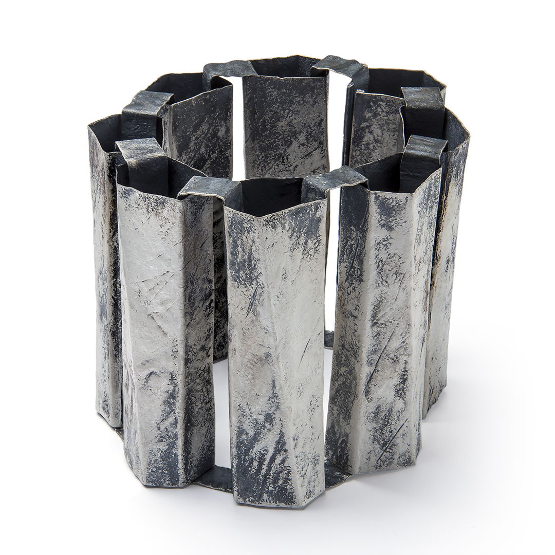 Bracelet SS. Hammered  Fabricated  Riveted  Oxidized  Heated patina