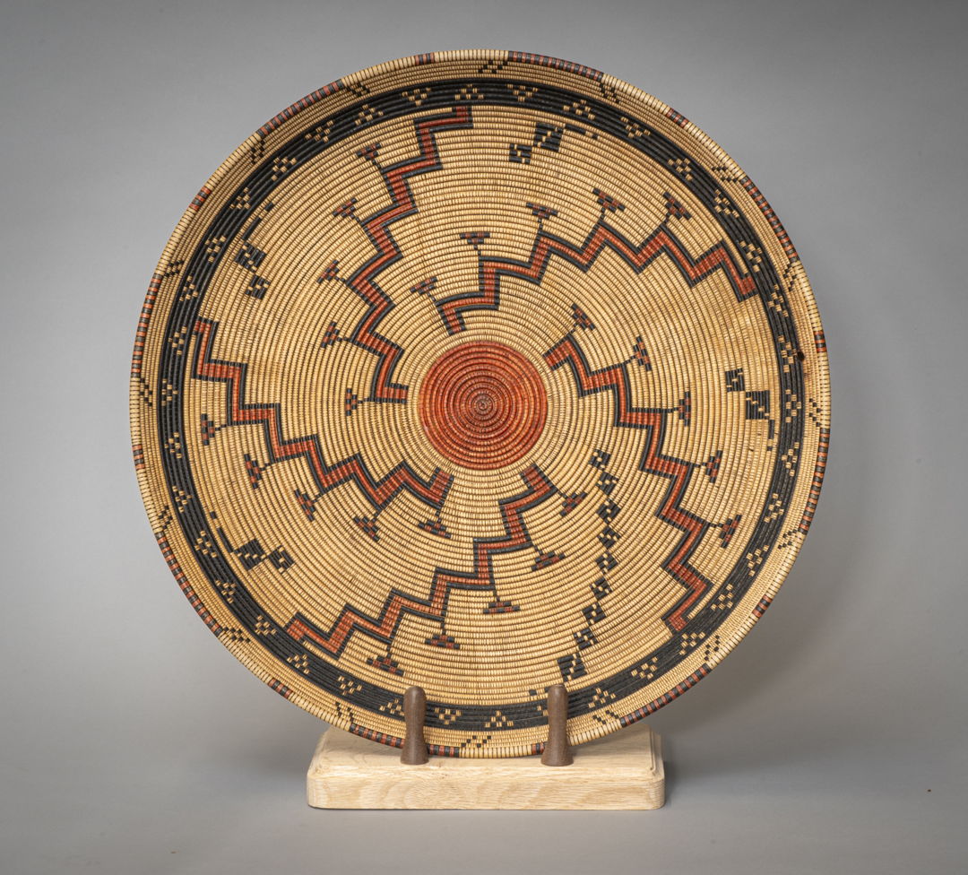 Chumash winnowing tray. Maple wood turned on a Robust American Beauty lathe  burning pen  India Ink.