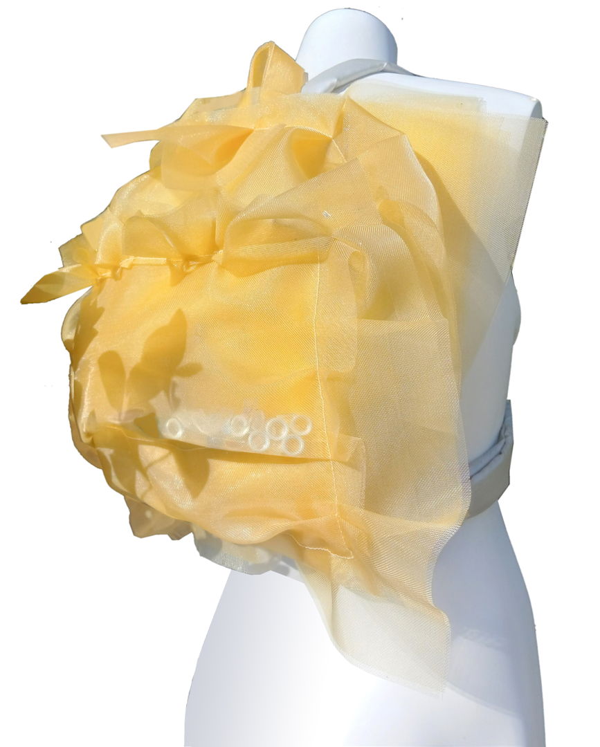 Lightweight  strong  industrial filter mesh  nylon. Translucent qualities respond well to layered manipulation. Added lucite elements.