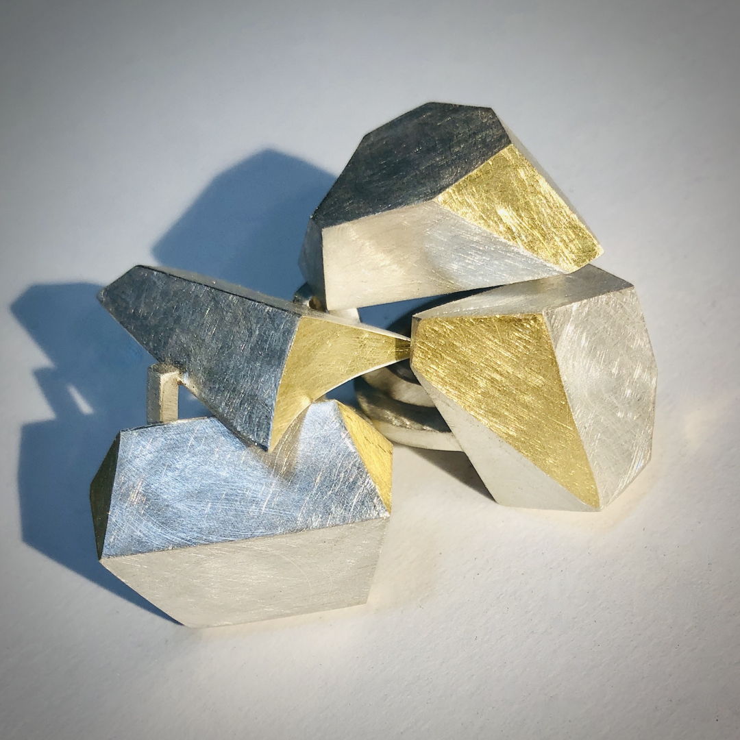 Hand and hollow-fabricated form sterling silver and 28kt gold bimetal. Hand finished. One of a kind