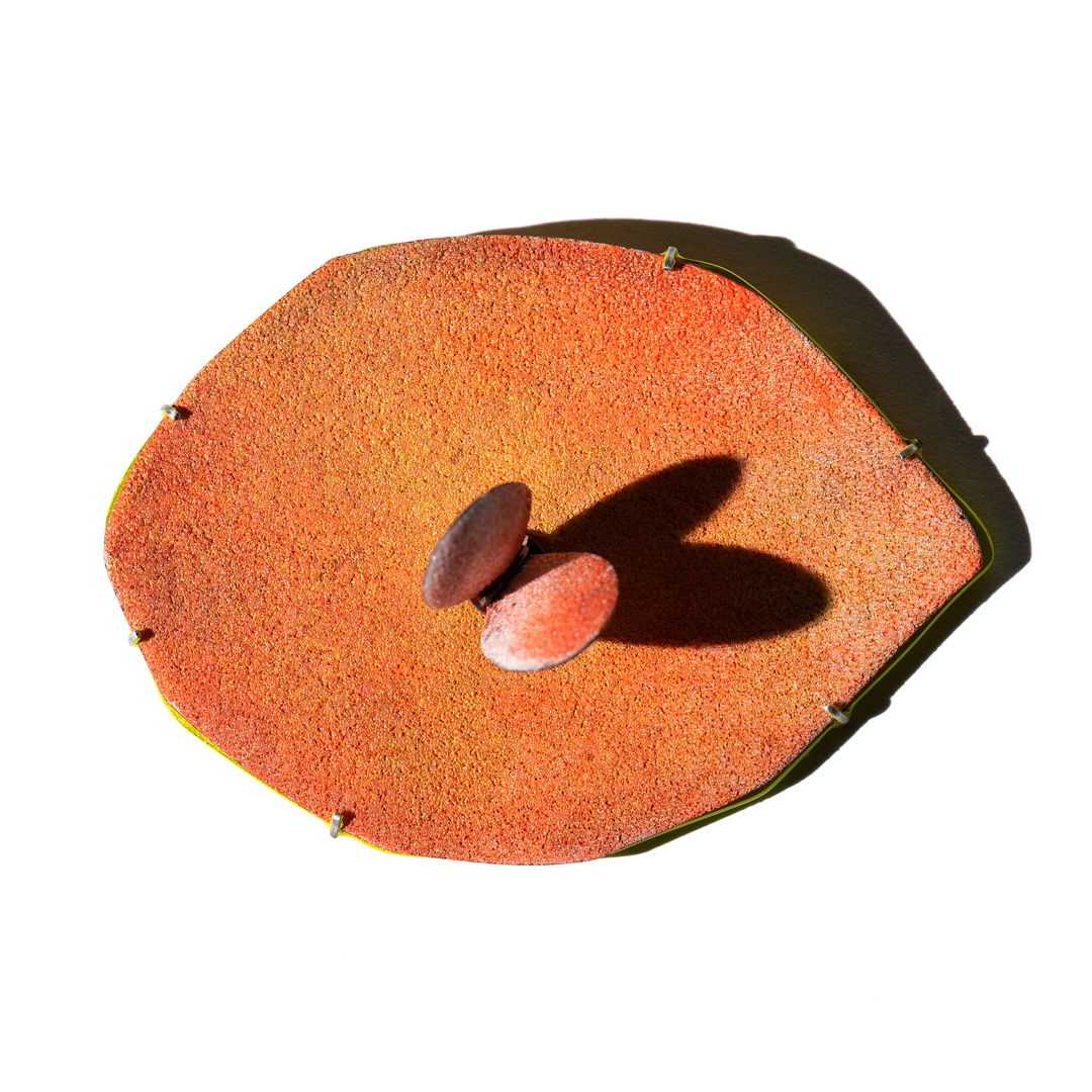 enamel on copper  sterling silver  18k gold  powder coat  steel