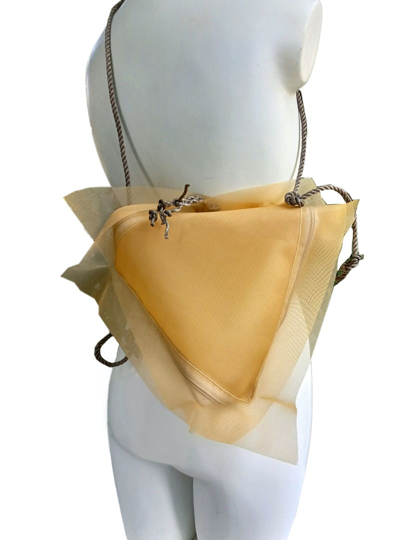 Lightweight  strong industrial filter mesh with antique rope strap. Zips flat for storage/travel