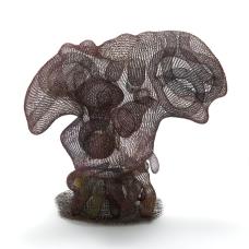 Used a crochet technique (weaving technique) to fabricate the piece. After that paint Ottchil on it and bake it in a kiln. Materials: steel wires  copper wires  brass wires  and Ottchil (East Asia lacquer)