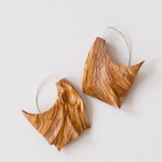 Hand Shaped and polished Olive wood with custom argentium silver hoops securely drilled into the wood.