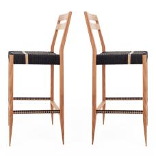 barstool with back - made from red oak  a seat woven with black danish cord with accents of natural danish cord accents.
