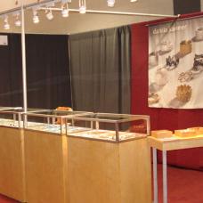 Booth with cases showing the items