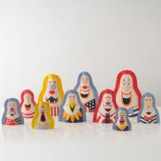 Materials: white stoneware  glazes Dimension listed is for largest piece Prices range from $175-$550 Vases are double sided with a different expression on the back side. Technique: handbuilt and underglaze painting